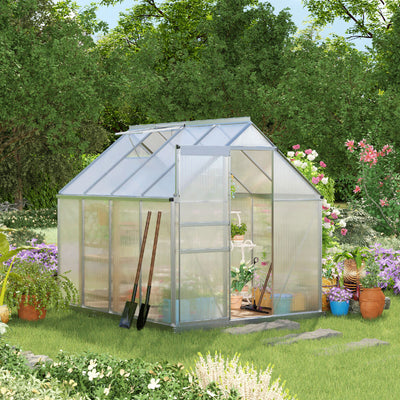 Walk In Polycarbonate Greenhouse 190 x 253 cm With UV Protection For Garden Use Silver