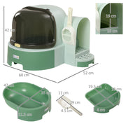 2 in 1 Enclosed Cat Litter Box With Drawer Tray Scoop and Easy Access Top, Green