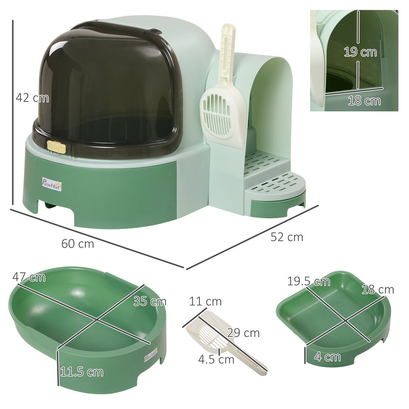 2 in 1 Enclosed Cat Litter Box With Drawer Tray Scoop and Easy Access Top, Green