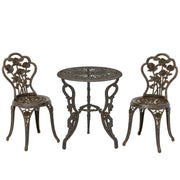 Metal Bistro Set for 2 with Umbrella Hole Ideal for Garden or Patio, Bronze Tone Outsunny