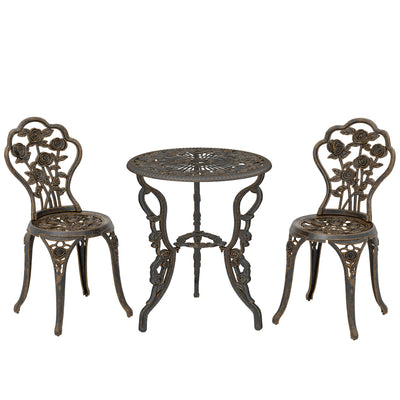Metal Bistro Set for 2 with Umbrella Hole Ideal for Garden or Patio, Bronze Tone Outsunny