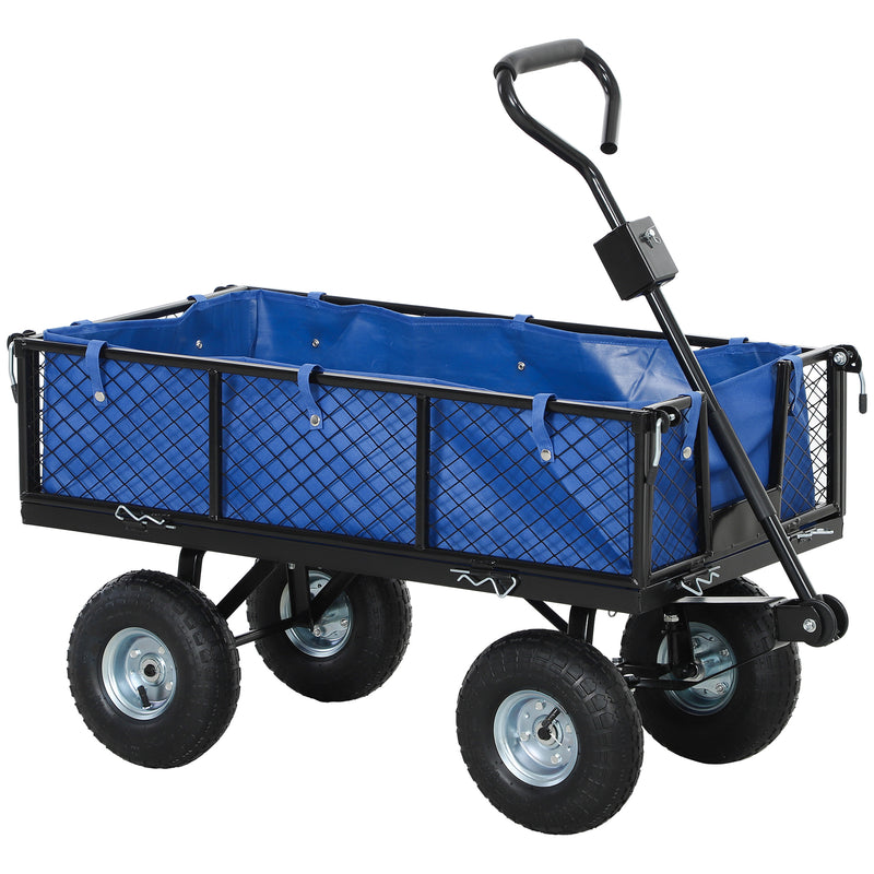 Blue 114L Steel Frame Garden Cart Trolley for Heavy Duty Yard Work by Outsunny