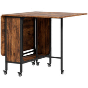 Industrial Style Extendable Drop Leaf Dining Table for 6 People with Storage Shelf Rustic Brown Black