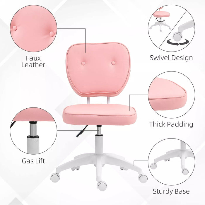 Image of a Pink Armless Desk Chair With Wheels