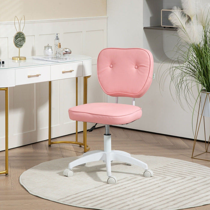 Image of a Pink Armless Desk Chair With Wheels