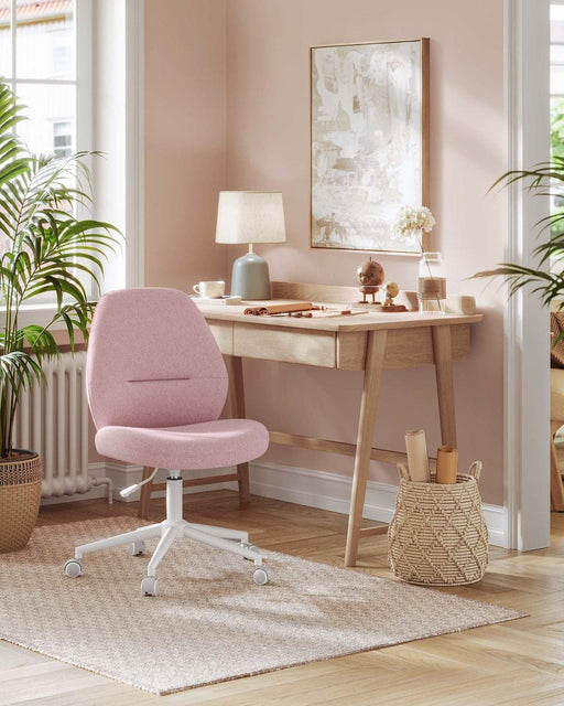 Image of a Pink Fabric Desk Chair With Wheels