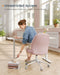 Image of a Pink Fabric Desk Chair With Wheels