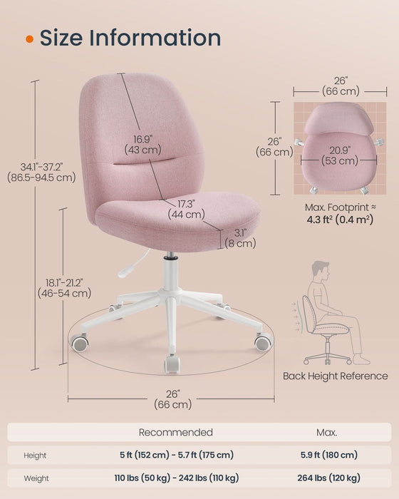 Image of a Pink Fabric Desk Chair With Wheels