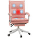 Image of a Pink Leather Heated Massage Executive Office Chair With Footrest and Swivel Wheels