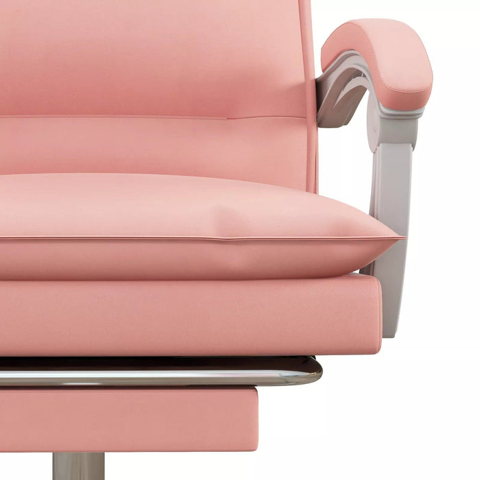 Image of a Pink Leather Heated Massage Executive Office Chair With Footrest and Swivel Wheels