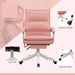 Image of a Pink Leather Heated Massage Executive Office Chair With Footrest and Swivel Wheels