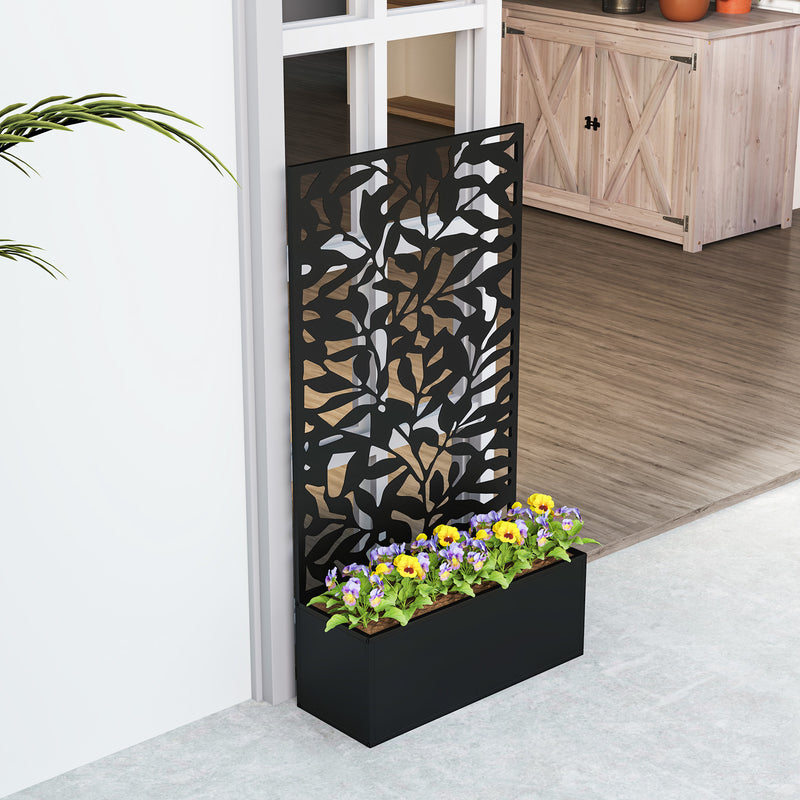 Outsunny Metal Garden Bed with Trellis, Wall Mounted or Freestanding Raised Planter with Privacy Panel, Black Outsunny