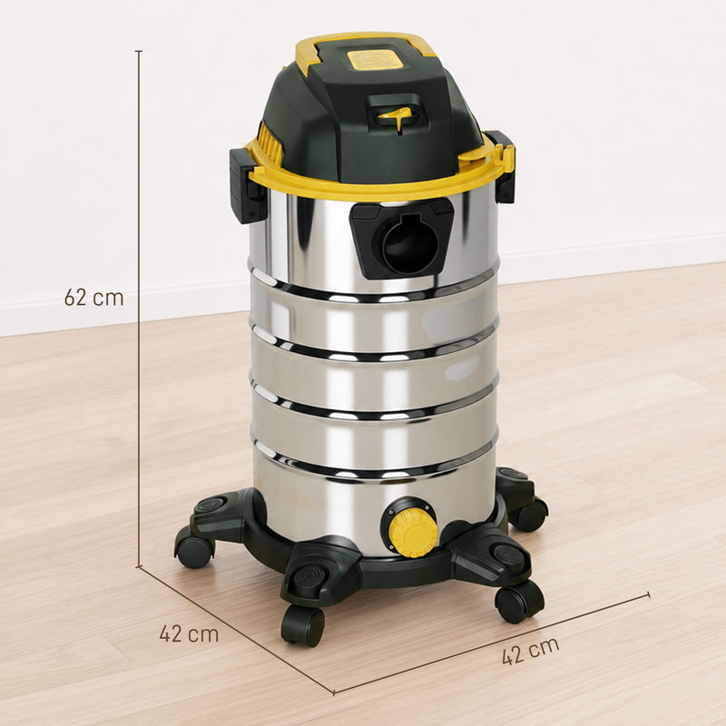 Wet and Dry Vacuum Cleaner for Fast Spill and Dust Removal with Large 30L Bin Silver Black Yellow