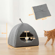 Cat House with Reversible Cushion and Toy Ball for Cosy Indoor Rest Grey White AOSOM