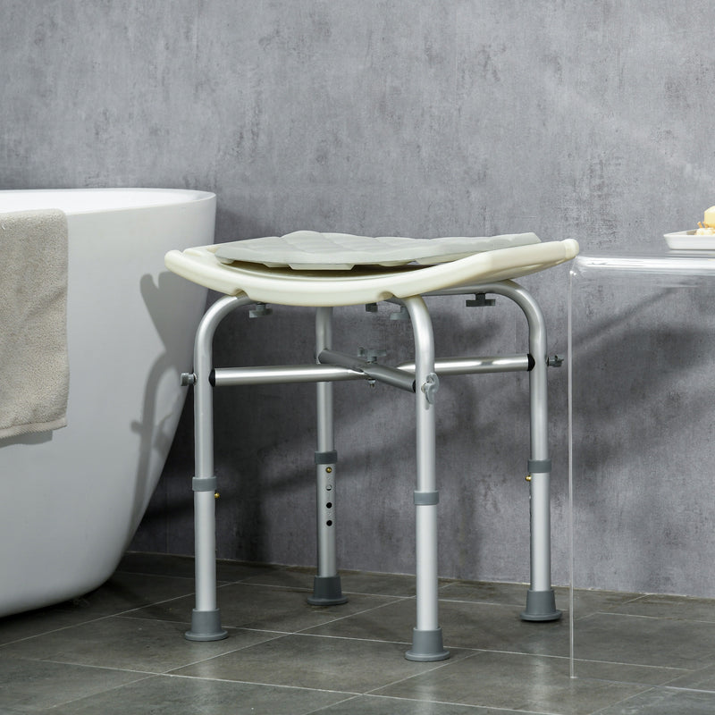 Height Adjustable Aluminium Shower Stool With Padded Seat And Holder For Seniors, White