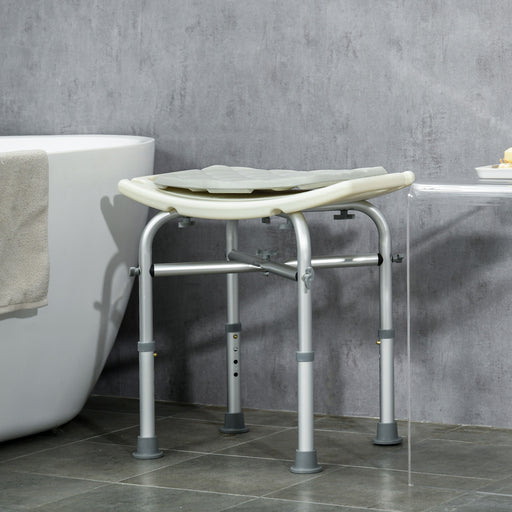 Height Adjustable Aluminium Shower Stool With Padded Seat And Holder For Seniors, White