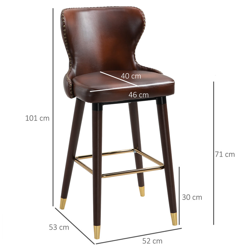 Set of 2 PU Leather Bar Stools with Backrest for Kitchen Counter Height Seating Brown