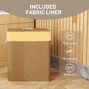 100L Double Laundry Hamper with Lid and Removable Liner Brown Bamboo Basket