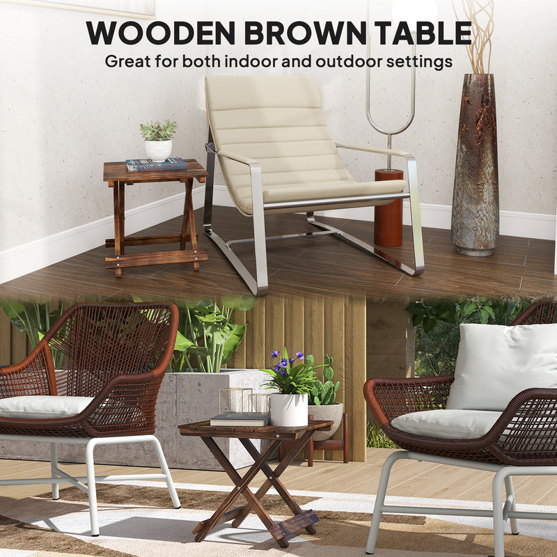 Foldable Wooden Garden Side Table for Outdoor or Indoor Use Carbonised Finish Outsunny