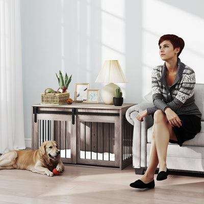 Large Dog Crate Furniture With Removable Cushion Doubles As Side Table, Brown