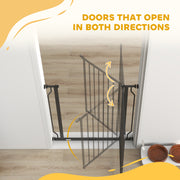 Extra Wide Dog Gate with Walk Through Door for Stairs Hallways and Doorways Black AOSOM