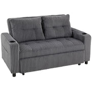 2 Seater Sofa Bed with Pull Out Design and Soft Corduroy Upholstery for Small Spaces Charcoal Grey