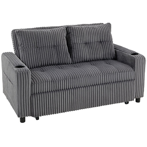 2 Seater Sofa Bed with Pull Out Design and Soft Corduroy Upholstery for Small Spaces Charcoal Grey