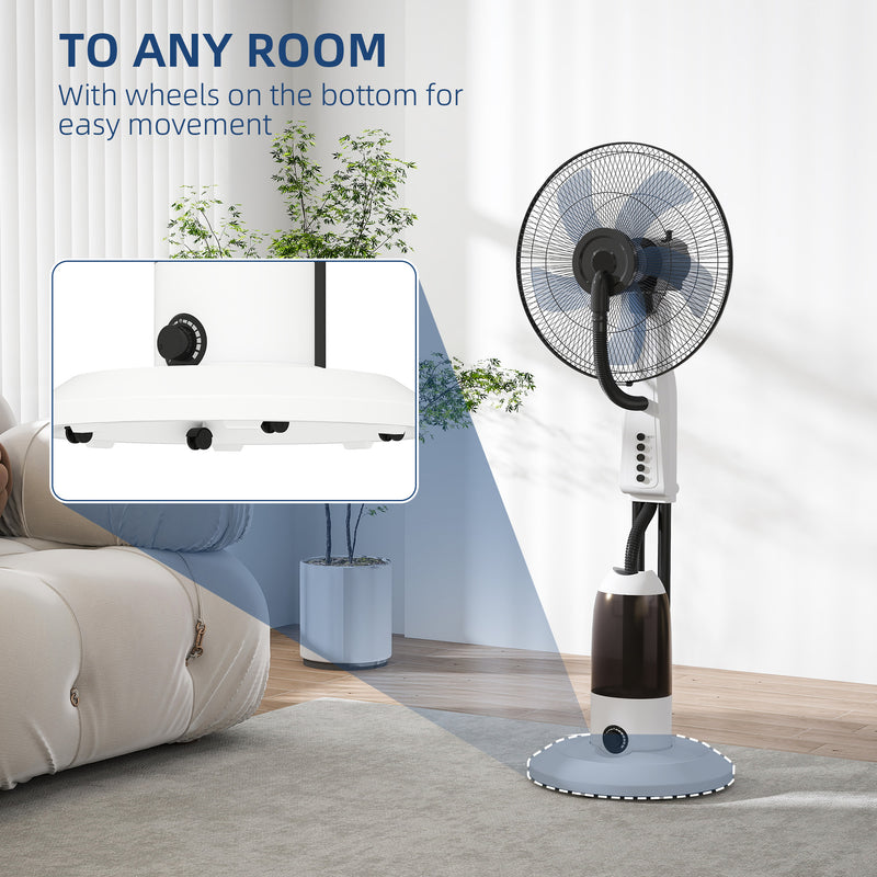 Pedestal Misting Fan with Humidifier for Cool Indoor Air and Quiet Operation White AOSOM