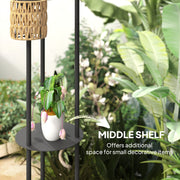 Boho Rattan Floor Lamp with Shelf 3 Light Solar Powered Waterproof IP44 by Outsunny