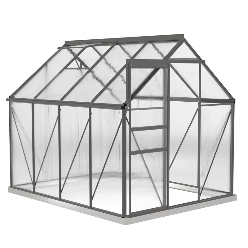 Walk In Polycarbonate Greenhouse with Roof Vent Ideal for Garden Growing, Dark Grey, 190x253x199cm