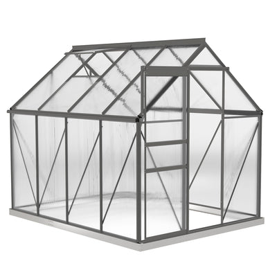 Walk In Polycarbonate Greenhouse with Roof Vent Ideal for Garden Growing, Dark Grey, 190x253x199cm Outsunny