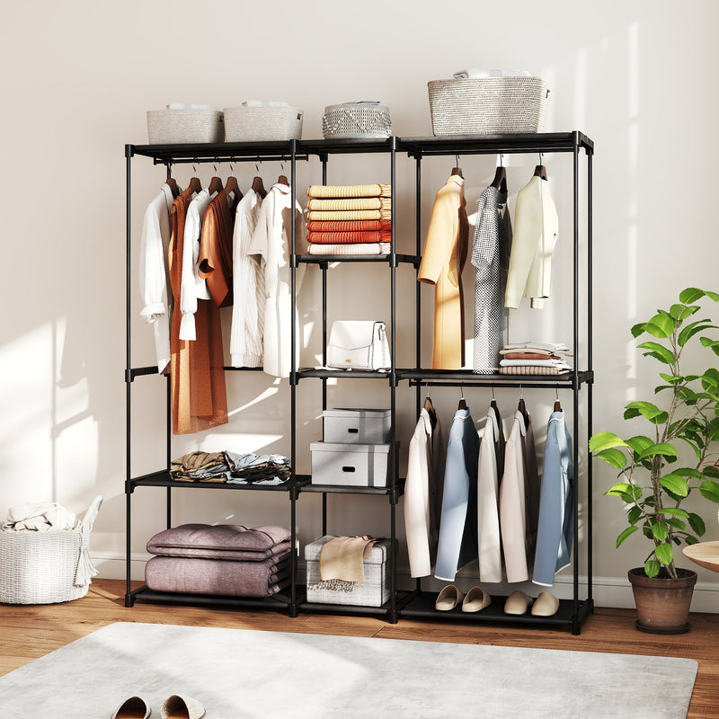 Portable Wardrobe with Shelves and Hanging Rails for Organised Bedroom Storage Black