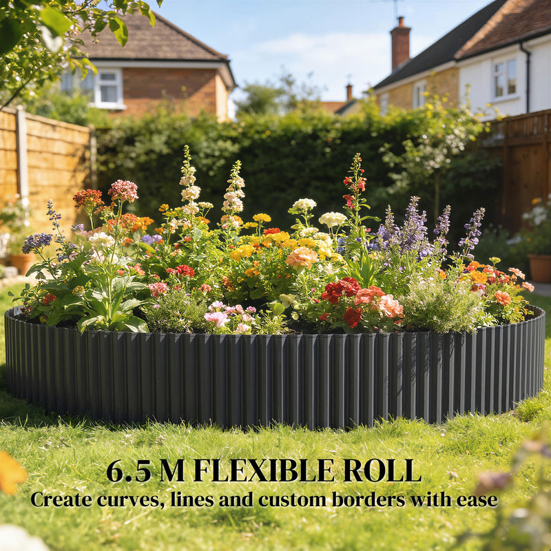Metal Lawn Edging for Easy Flexible Garden Borders and Neat Flower Beds Dark Grey AOSOM