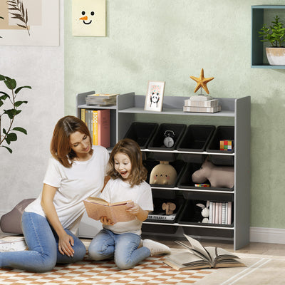 Grey Toy Storage Unit with 8 Removable Bins and Shelves for Kids Bedroom by AIYAPLAY