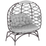 Light Grey 2 Seater Egg Chair Folding Rattan Garden Chair with Cushion and Cup Pockets by Outsunny