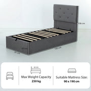 Single Ottoman Bed Frame with Gas Lift Storage and Padded Velvet Headboard, Dark Grey Homcom