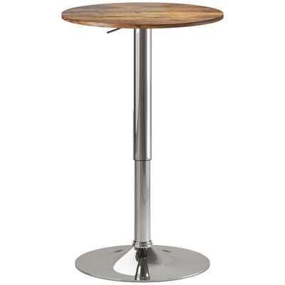Swivel Round Bar Table with Adjustable Height for Kitchen or Cafe Use Rustic Brown AOSOM