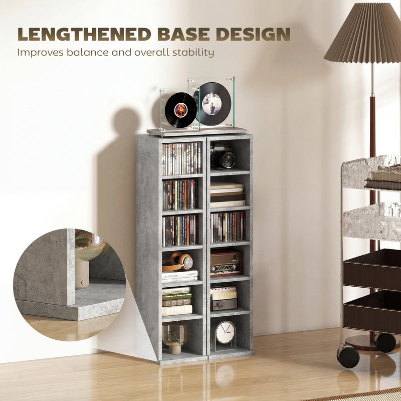 CD and Media Storage Shelves Set of 2 with Adjustable Compartments Grey