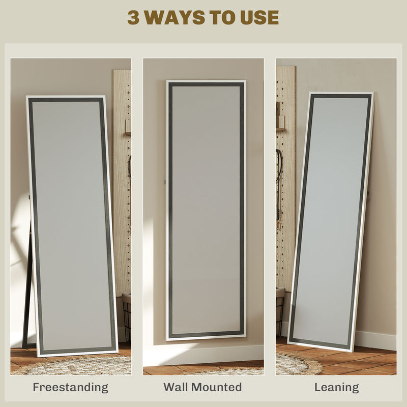 Two Tone Full Length Mirror 162 cm Tall in White and Grey with Modern Slim Frame