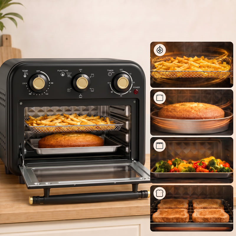 Air Fryer Oven 2-in-1 for Quick Healthy Family Meals with Easy Controls Black Gold Tone