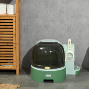 2 in 1 Enclosed Cat Litter Box With Drawer Tray Scoop and Easy Access Top, Green