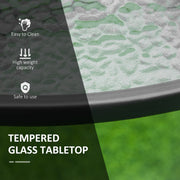 Round 106cm Garden Dining Table with Parasol Hole and Tempered Glass Top for Patio