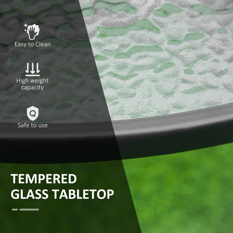 Round 106cm Garden Dining Table with Parasol Hole and Tempered Glass Top for Patio