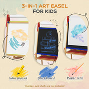 3 in 1 Wooden Kids Easel with Paper Roll Whiteboard Chalkboard and Painting Accessories by AIYAPLAY Aiyaplay