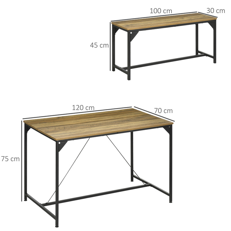 4 Seater Dining Table and Bench Set with Space Saving Design for Kitchen or Dining Room Natural