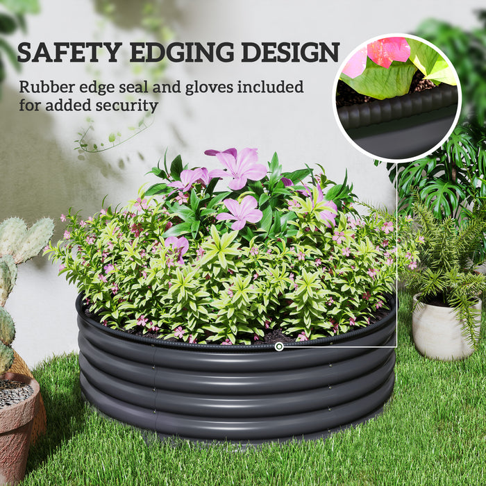 Galvanised Raised Garden Bed with Safety Edging and Gloves Dark Grey 120x120x43cm by Outsunny