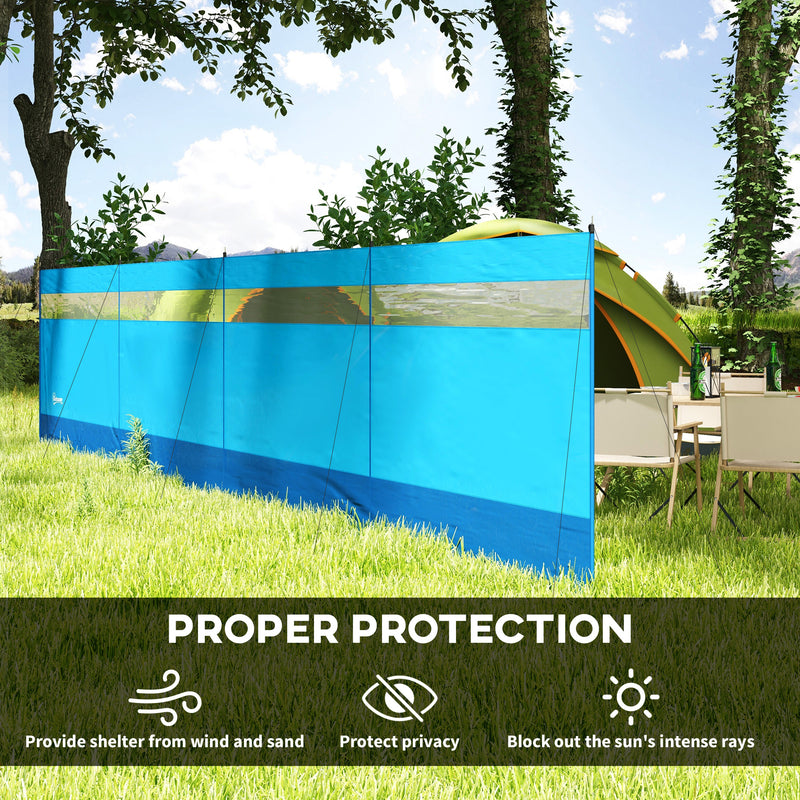 Camping Windbreaker With Clear Windows And Steel Poles For Beach And Caravan Use Blue AOSOM