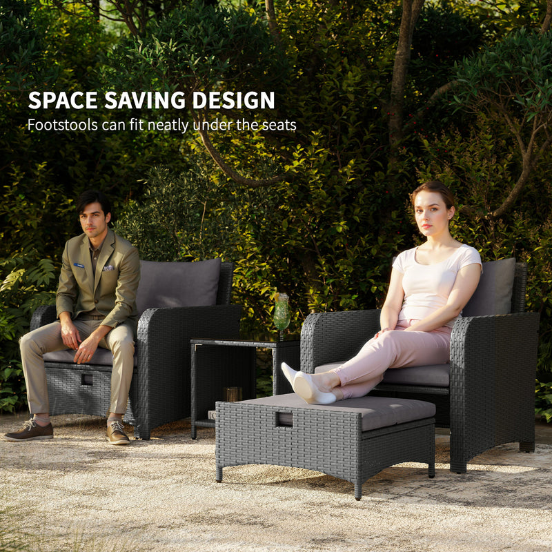 Five Piece Grey Rattan Garden Sofa Set with Coffee Table and Ottomans by Outsunny