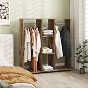 Rustic Brown Open Double Wardrobe with Mobile Storage Shelves and 6 Wheels by HOMCOM