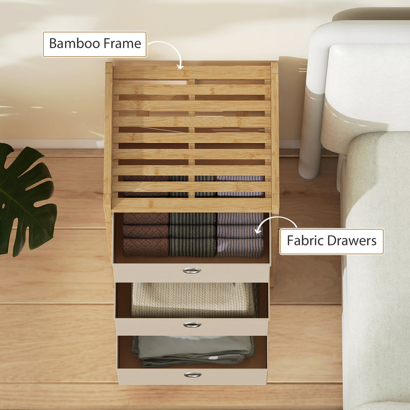 Slim Chest of Drawers for Small Bedroom Storage with Bamboo Frame and Fabric Drawers Natural AOSOM